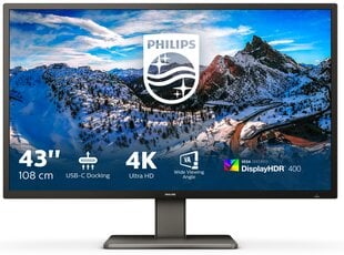 Philips P Line 42.5" 4K Ultra HD Must 439P1/00 цена и информация | Мониторы | hansapost.ee