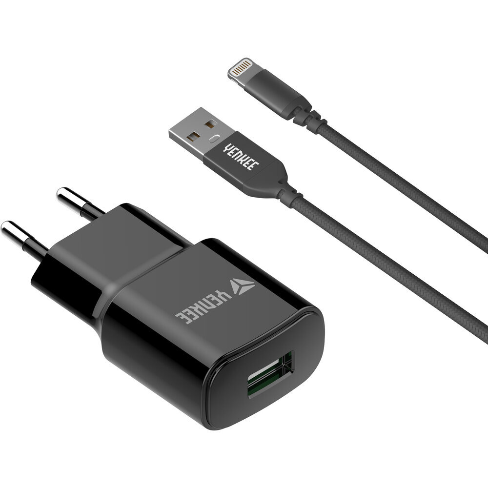 Laadija YENKEE, USB-A, 12W + lightning 2.4 A, 1m hind ja info | Laadijad mobiiltelefonidele | hansapost.ee