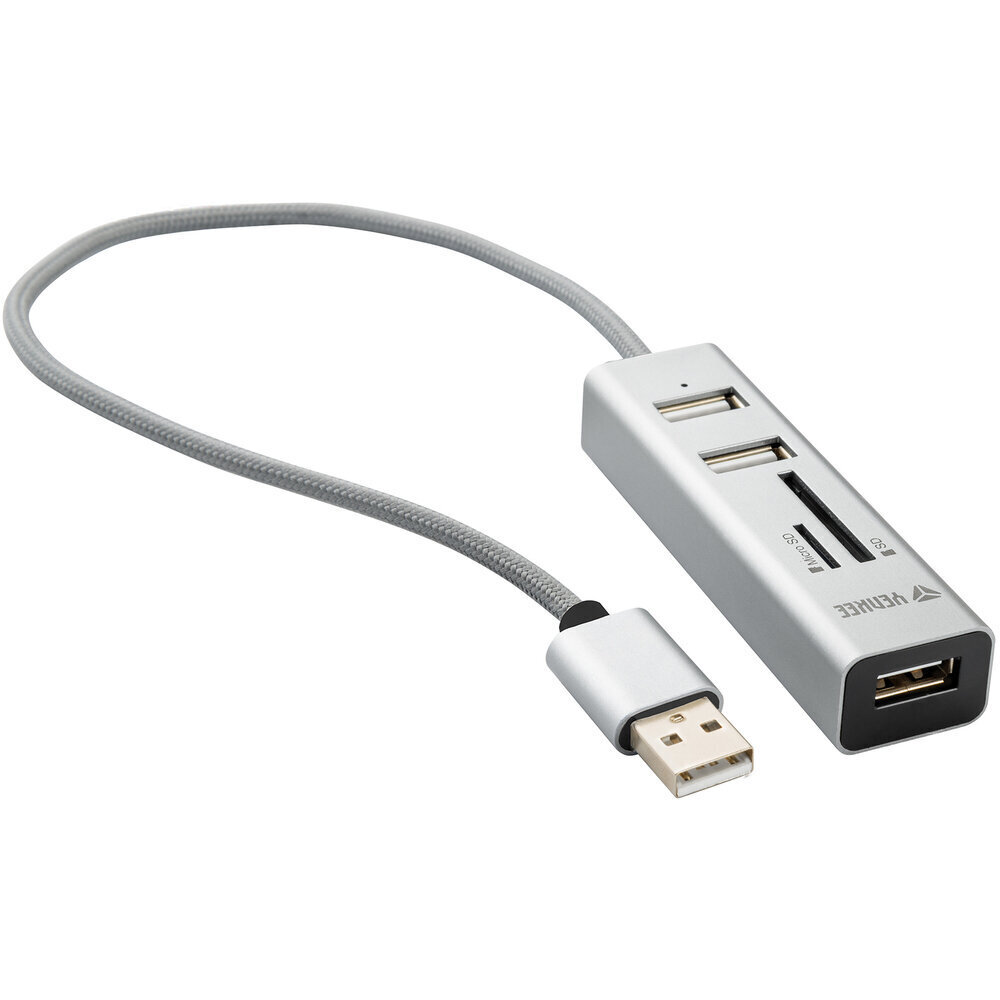 USB jaotur YENKEE YHC 101SR, USB A - 3x USB 2.0, SD slot, micro SD, 480 Mbps, 0.3m hind ja info | USB adapterid ja jagajad | hansapost.ee