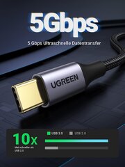 Ugreen US187 USB3.0 A/M to USB-C/M 2M Cable with Dark Gray Aluminum Sheath Black цена и информация | Кабели для телефонов | hansapost.ee