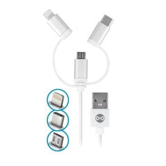 Кабель USB Forever 3in1 нейлоновый micro USB + USB для iPhone + USB type-C, белый цена и информация | Кабели для телефонов | hansapost.ee