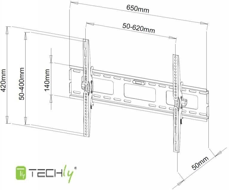 Seinakinnitus Techly TV LED/LCD 40-65", 60 kg, must цена и информация | Teleri seinakinnitused ja hoidjad | hansapost.ee