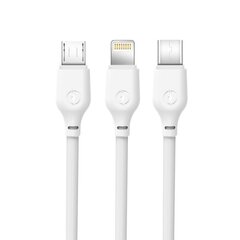 Кабель XO 3в1 USB - Lightning + USB-C + microUSB, 1.0 м, 2.1А, белый NB103 цена и информация | Кабели для телефонов | hansapost.ee