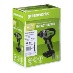 Ударный гайковерт GREENWORKS GD24ID3 - 3802807, 24 В цена и информация | Дрели и шуруповёрты | hansapost.ee