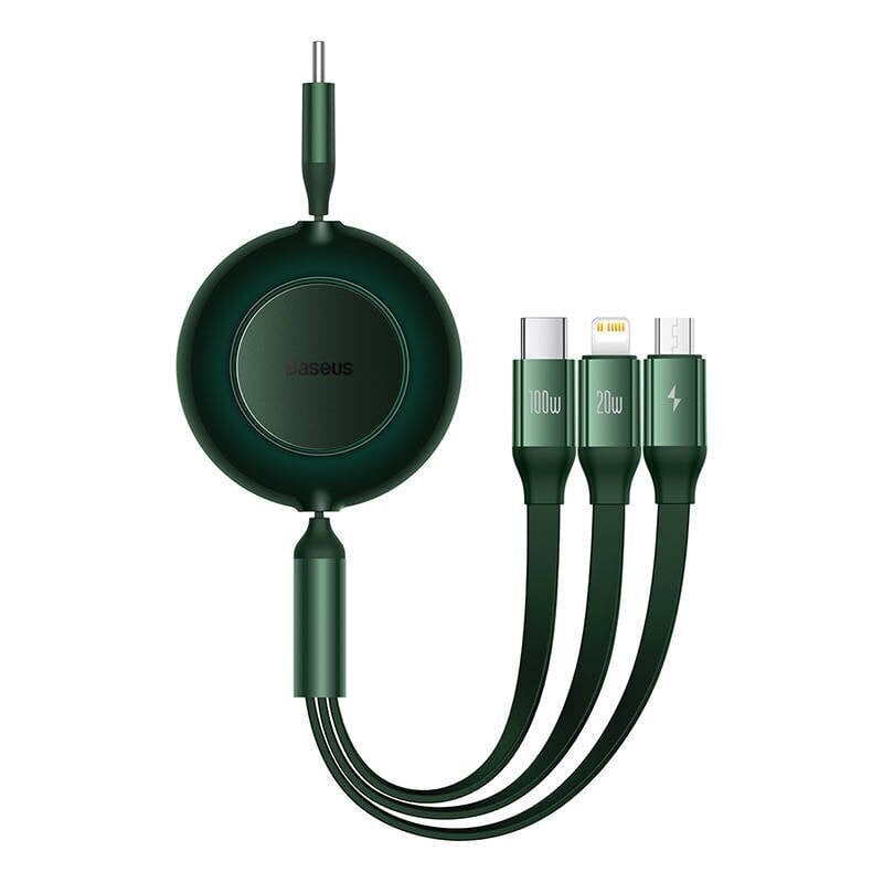 Baseus Bright Mirror 4, USB-C 3-in-1 cable for micro USB / USB-C / Lightning 100W / 3.5A 1.1m (Green) hind ja info | Mobiiltelefonide kaablid | hansapost.ee