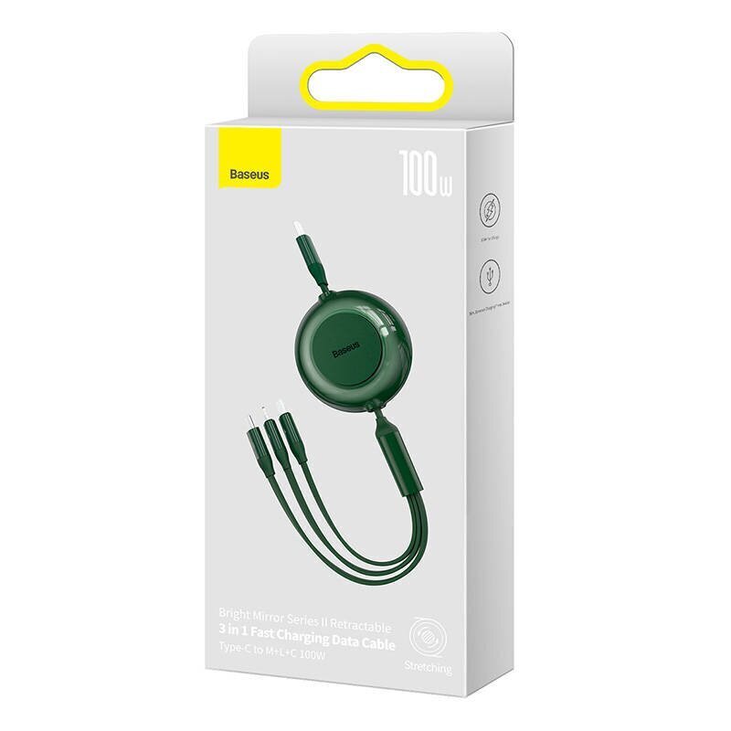 Baseus Bright Mirror 4, USB-C 3-in-1 cable for micro USB / USB-C / Lightning 100W / 3.5A 1.1m (Green) цена и информация | Mobiiltelefonide kaablid | hansapost.ee