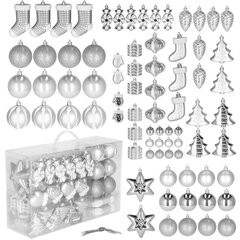 Новогодние игрушки для елки - серебристого цвета, 72 шт. цена и информация | Ёлочные игрушки | hansapost.ee