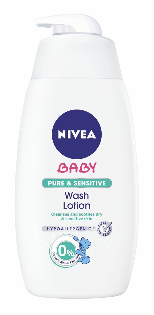 Nivea Baby Pure & Sensitive Wash Lotion puhastusgeel lastele 500 ml цена и информация | Laste ja ema kosmeetika | hansapost.ee