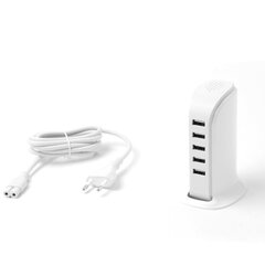 Зарядное устройство Dudao 5x USB со встроенным кабелем питания EU белое (A5EU) цена и информация | Зарядные устройства для телефонов | hansapost.ee