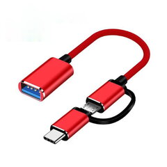 Кабель Riff 2в1 OTG Host Адаптер Type-C +Micro USB папа на USB Type A 15.5 см, красный (OEM) цена и информация | Кабели и провода | hansapost.ee