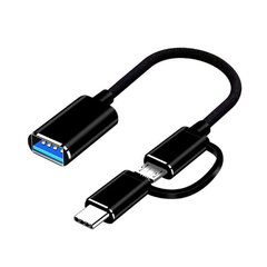 Кабель Riff 2в1 OTG Host Адаптер Type-C +Micro USB папа на USB 3.0 Type A 15.5 см, черный (OEM) цена и информация | Кабели и провода | hansapost.ee