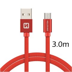 Swissten Textile Quick Charge Universal Micro USB Data and Charging Cable 3.0m Red hind ja info | Mobiiltelefonide kaablid | hansapost.ee