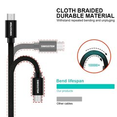 Swissten Textile Quick Charge Universal Micro USB Data and Charging Cable 2.0m Silver hind ja info | Mobiiltelefonide kaablid | hansapost.ee