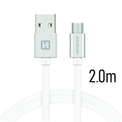 Swissten Textile Quick Charge Universal Micro USB Data and Charging Cable 2.0m Silver hind ja info | Mobiiltelefonide kaablid | hansapost.ee