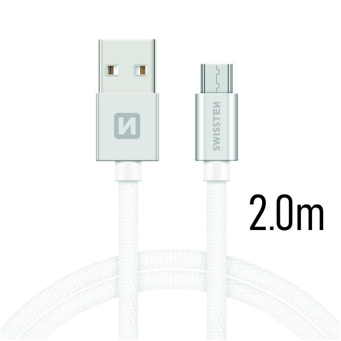 Swissten Textile Quick Charge Universal Micro USB Data and Charging Cable 2.0m Silver цена и информация | Mobiiltelefonide kaablid | hansapost.ee