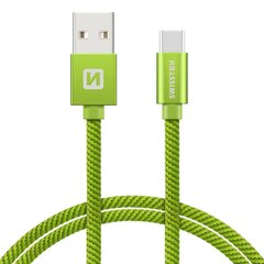 Swissten Textile Universal Quick Charge 3.1 USB-C Data and Charging Cable 20 cm Green hind ja info | Mobiiltelefonide kaablid | hansapost.ee