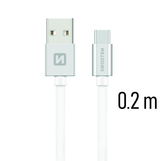 Swissten Textile Universal Quick Charge 3.1 USB-C Data and Charging Cable 20 cm Silver цена и информация | Mobiiltelefonide kaablid | hansapost.ee