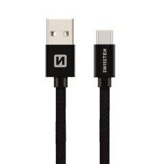Swissten Textile Universal Quick Charge 3.1 USB-C Data and Charging Cable 3m Black hind ja info | Mobiiltelefonide kaablid | hansapost.ee
