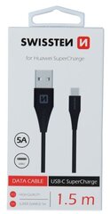 Swissten 5A Super Fast Charge USB-C Data and Charging Cable 1.5m Black hind ja info | Mobiiltelefonide kaablid | hansapost.ee