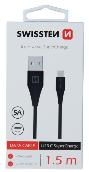 Swissten 5A Super Fast Charge USB-C Data and Charging Cable 1.5m Black цена и информация | Mobiiltelefonide kaablid | hansapost.ee