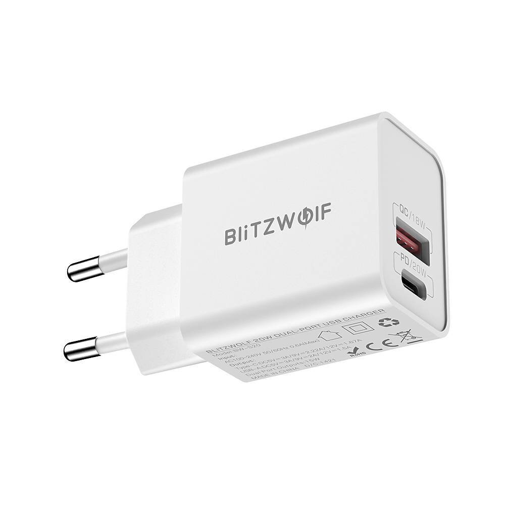 Wall Charger Blitzwolf BW-S20, USB, USB-C, 20W цена и информация | Laadijad mobiiltelefonidele | hansapost.ee