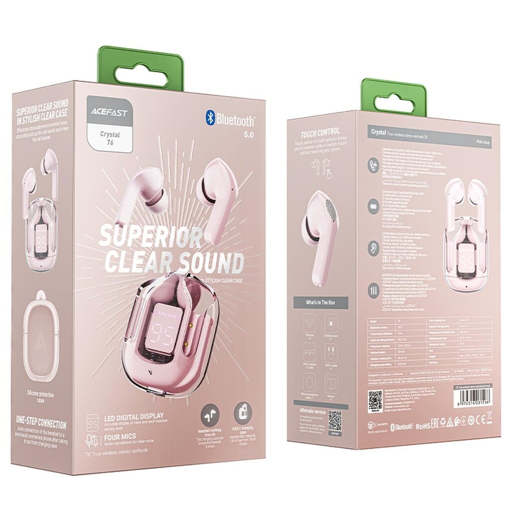 Acefast In-Ear TWS Bluetooth Pink hind ja info | Kõrvaklapid | hansapost.ee