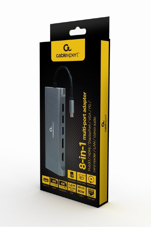 Gembird USB-C 8-ühes dokkimine цена и информация | USB adapterid ja jagajad | hansapost.ee