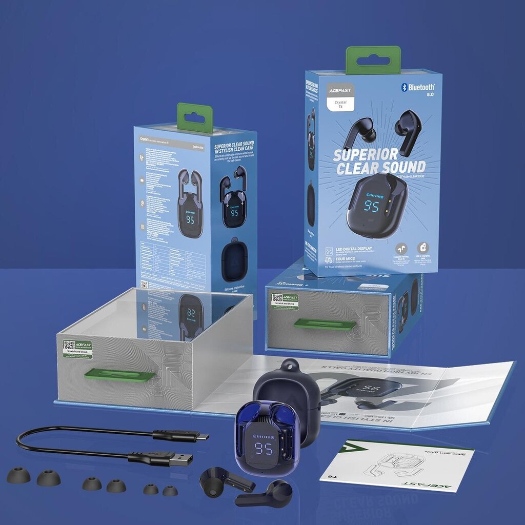 Acefast In-Ear TWS Bluetooth Blue цена и информация | Kõrvaklapid | hansapost.ee