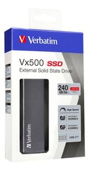 Внешний SSD диск Verbatim Vx500 240GB, USB 3.1, Gen 2, серый / V47442 цена и информация | Жёсткие диски (SSD, HDD) | hansapost.ee