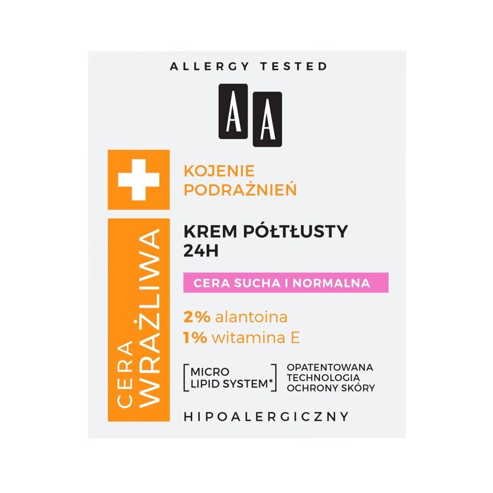 Kreem kuivale ja normaalsele nahale AA_Sensitive Skin Soothing Irritations, 50ml hind ja info | Näokreemid | hansapost.ee