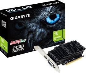 Gigabaidine madala profiiliga NVIDIA, 2 GB, GeForce GT 710, GDDR5, PCI Express 2.0, protsessori sagedus 954 MHz, HDMI portide arv 1, mälu taktsagedus 5010 MHz hind ja info | Videokaardid | hansapost.ee