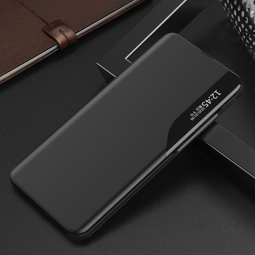 Telefoniümbris Eco Leather View Case elegant bookcase type case with kickstand for Samsung Galaxy A22 5G, black цена и информация | Telefonide kaitsekaaned ja -ümbrised | hansapost.ee