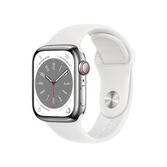 Apple Watch Series 8 GPS + Cellular 41mm Silver Stainless Steel Case ,White Sport Band - MNJ53EL/A LV-EE цена и информация | Смарт-часы (smartwatch) | hansapost.ee