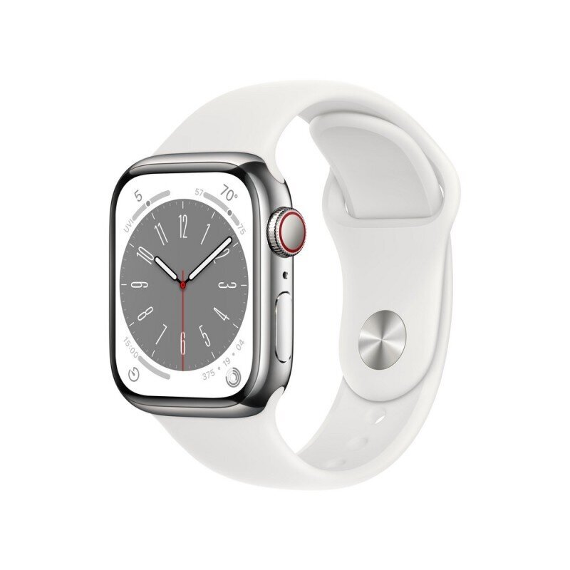 Apple Watch Series 8 GPS + Cellular 41mm Silver Stainless Steel Case ,White Sport Band - MNJ53EL/A LV-EE hind ja info | Nutikellad, laste nutikellad | hansapost.ee