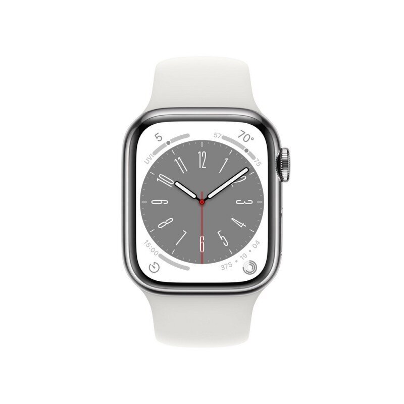Apple Watch Series 8 GPS + Cellular 41mm Silver Stainless Steel Case ,White Sport Band - MNJ53EL/A LV-EE hind ja info | Nutikellad, laste nutikellad | hansapost.ee