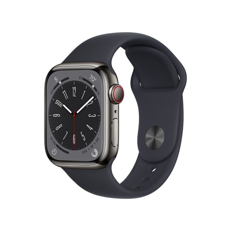 Apple Watch Series 8 GPS + Cellular 41mm Graphite Stainless Steel Case ,Midnight Sport Band - MNJJ3EL/A LV-EE hind ja info | Nutikellad, laste nutikellad | hansapost.ee