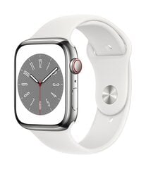 Apple Watch Series 8 GPS + Cellular 45mm Silver Stainless Steel Case ,White Sport Band - MNKE3EL/A LV-EE hind ja info | Apple Nutikellad ja nutivõrud | hansapost.ee