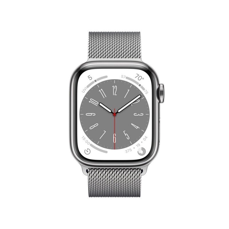 Apple Watch Series 8 GPS + Cellular 45mm Silver Stainless Steel Case ,Silver Milanese Loop MNKJ3EL/A LV-EE цена и информация | Nutikellad, laste nutikellad | hansapost.ee