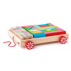 Деревянная тележка с цветными кубиками алфавита Woody 90913 (34 шт.) для детей от 3 лет +  (27x24 см) цена и информация | Конструкторы и кубики | hansapost.ee
