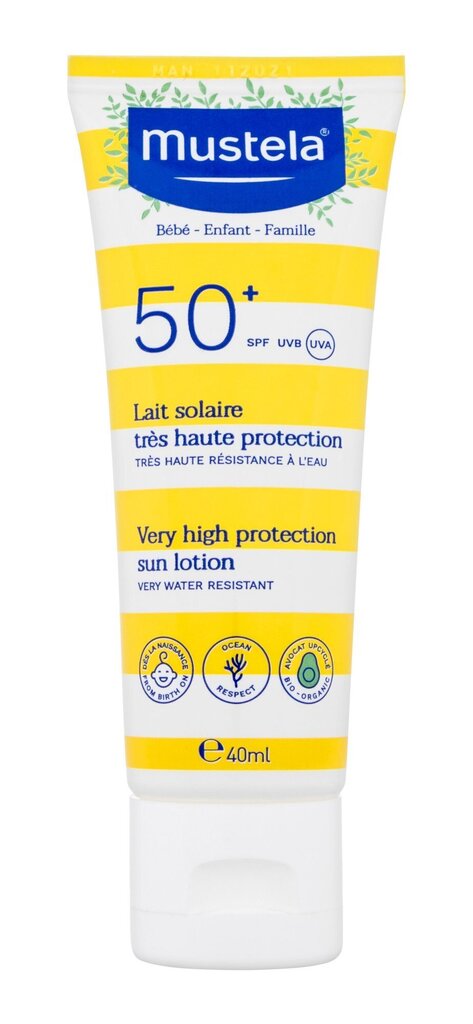 Päikesekaitsekreem Mustela Very High Protection sun Lotion SPF50+, 40 ml цена и информация | Päikesekaitse ja päevitusjärgsed kreemid | hansapost.ee