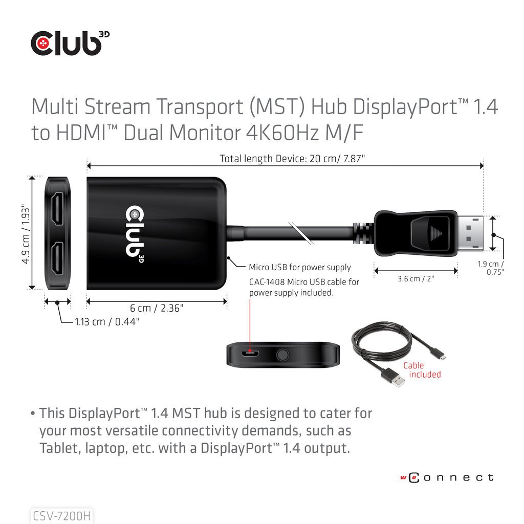 Hub Club 3D CSV-7200H hind ja info | USB adapterid ja jagajad | hansapost.ee