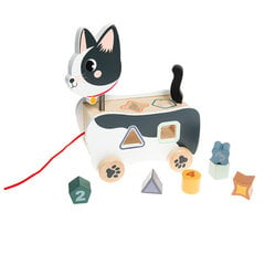 Nöörist tõmmatav puidust mänguasi klotsidega Smiki Kass kaina ir informacija | Beebide mänguasjad | hansapost.ee