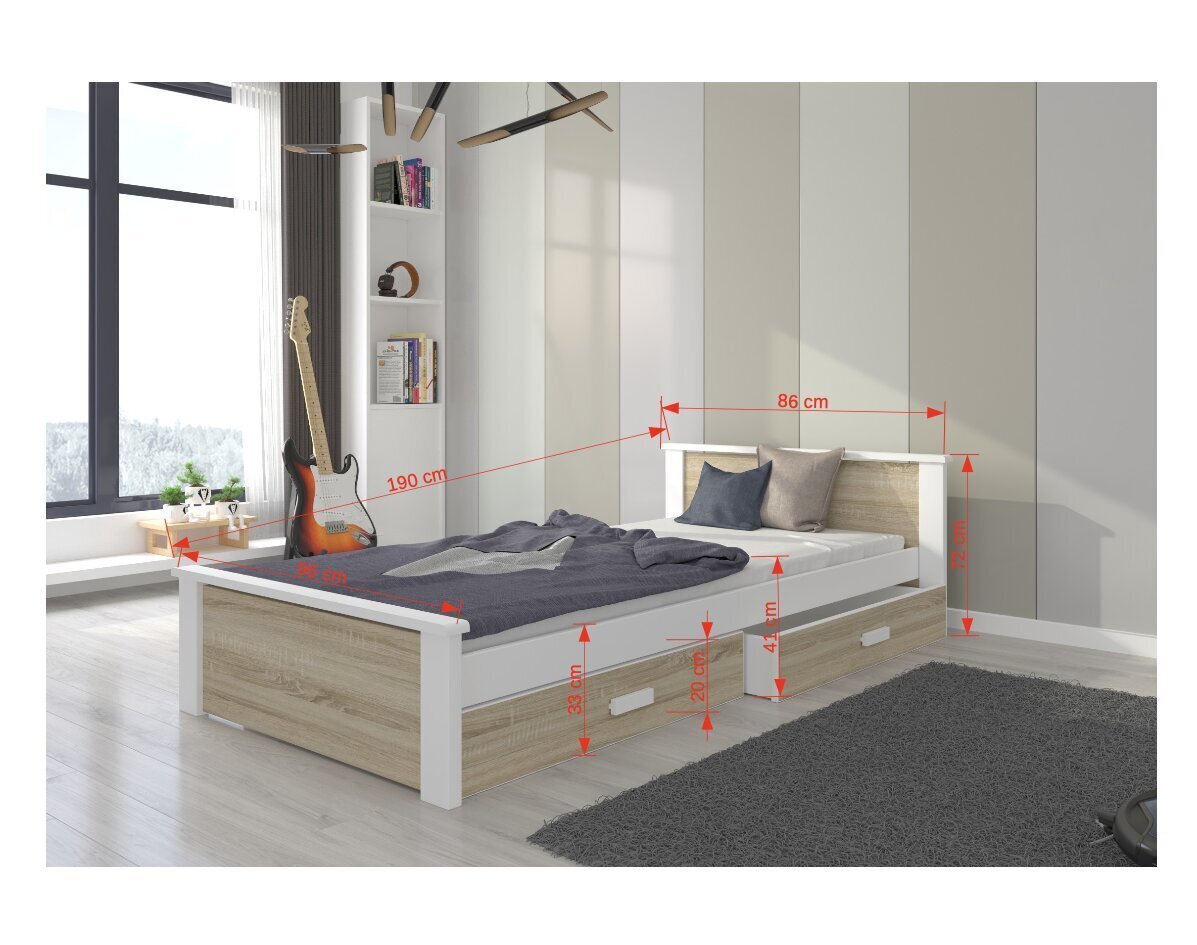 Laste voodi Aldex, 190x90 cm, pruun/valge hind ja info | Lastevoodid | hansapost.ee