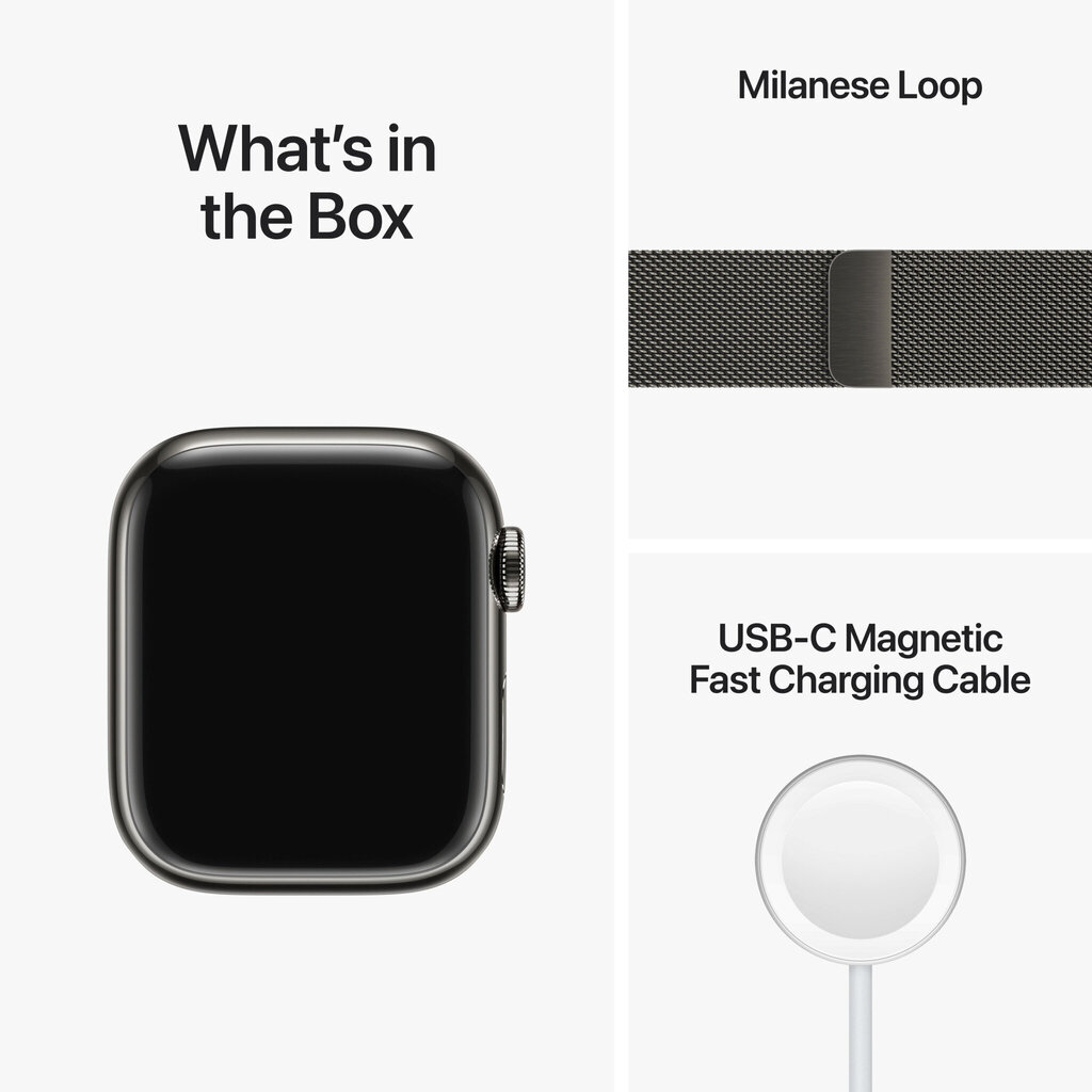 Apple Watch Series 8 GPS + Cellular 45mm Graphite Stainless Steel Case ,Graphite Milanese Loop MNKX3UL/A hind ja info | Nutikellad, laste nutikellad | hansapost.ee