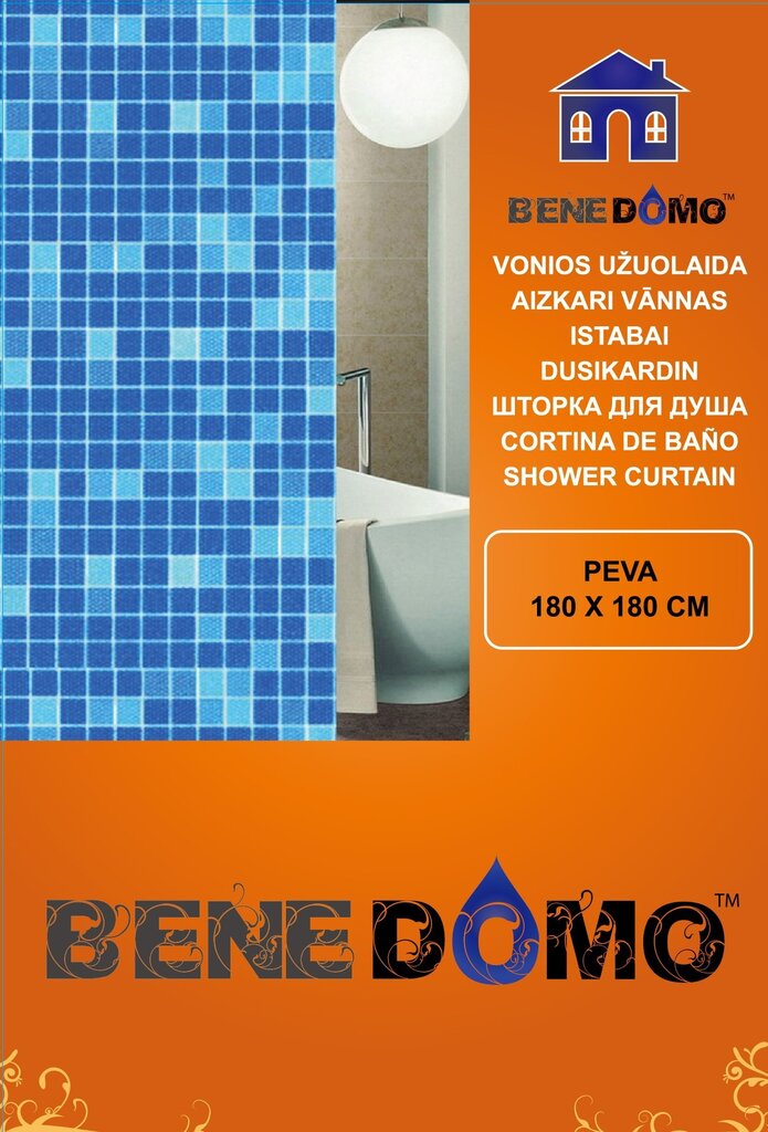 PEVA vannitoakardin "Benedomo", siniste ruutudega hind ja info | Vannitoa aksessuaarid | hansapost.ee