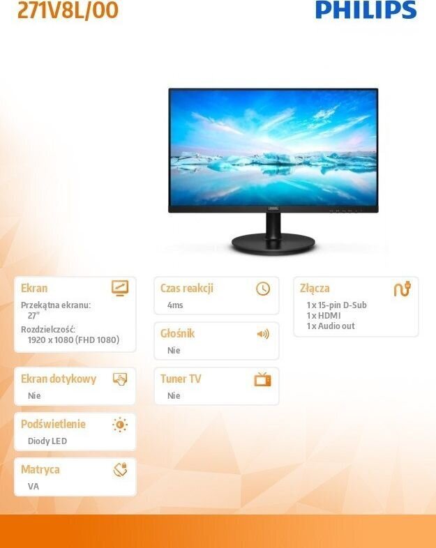 Philips V Line Full HD LCD 271V8L/00 цена и информация | Monitorid | hansapost.ee