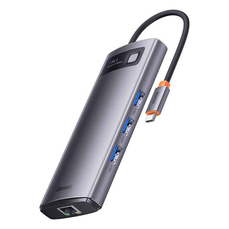 Hub 7in1 Baseus Metal Gleam Series, USB-C to 3x USB 3.0 + 2x HDMI + USB-C PD + Ethernet RJ45 цена и информация | USB adapterid ja jagajad | hansapost.ee