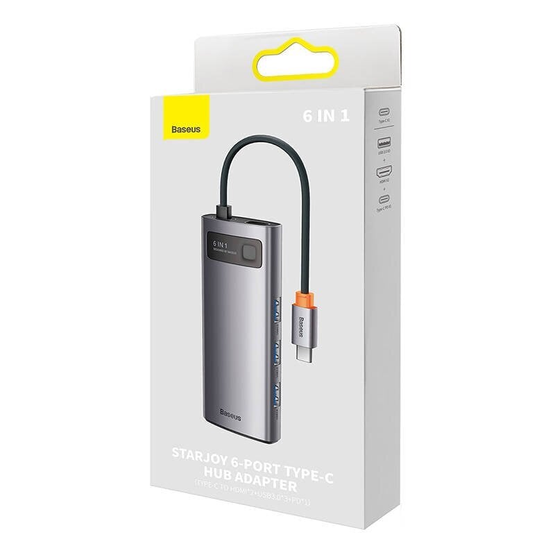 Hub 6in1 Baseus Metal Gleam Series, USB-C to 3x USB 3.0 + 2x HDMI + USB-C PD hind ja info | USB adapterid ja jagajad | hansapost.ee