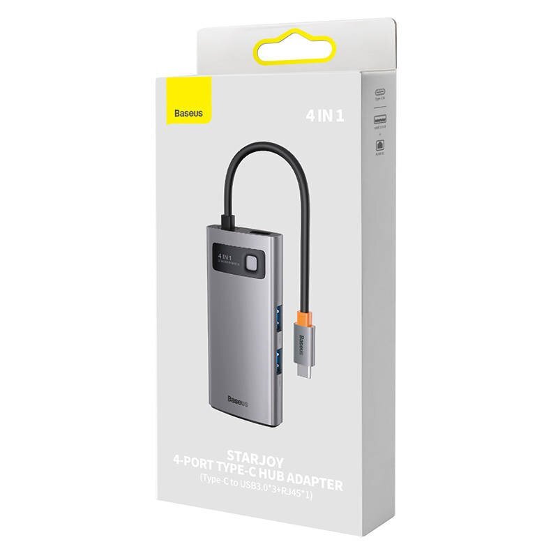 Hub 4in1 Baseus Metal Gleam Series, USB-C to 3x USB 3.0 + Ethernet RJ45 цена и информация | USB adapterid ja jagajad | hansapost.ee