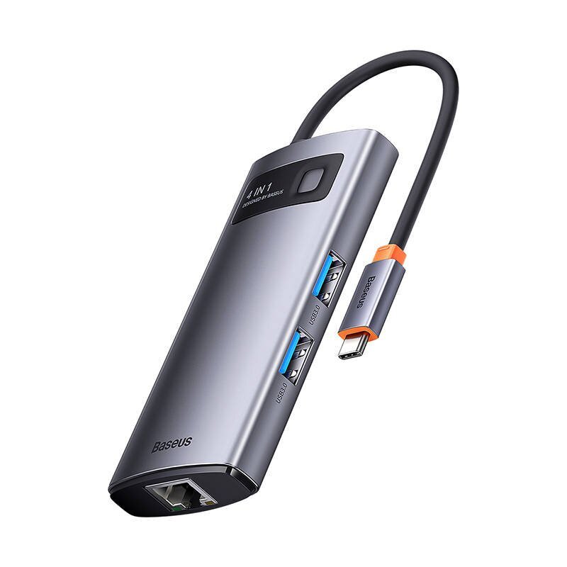 Hub 4in1 Baseus Metal Gleam Series, USB-C to 3x USB 3.0 + Ethernet RJ45 цена и информация | USB adapterid ja jagajad | hansapost.ee